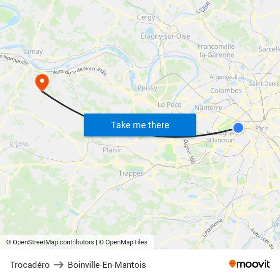 Trocadéro to Boinville-En-Mantois map