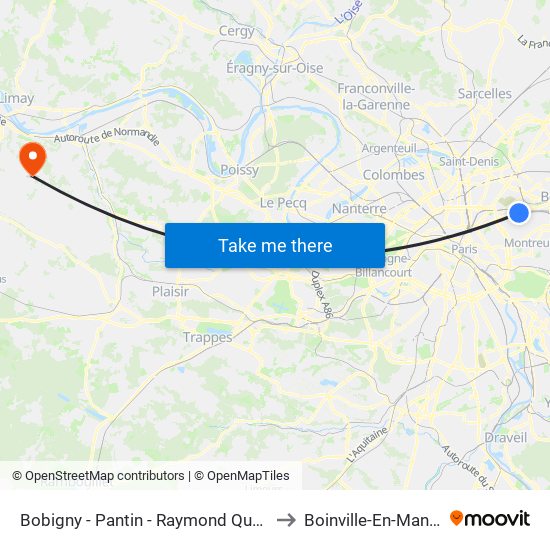 Bobigny - Pantin - Raymond Queneau to Boinville-En-Mantois map
