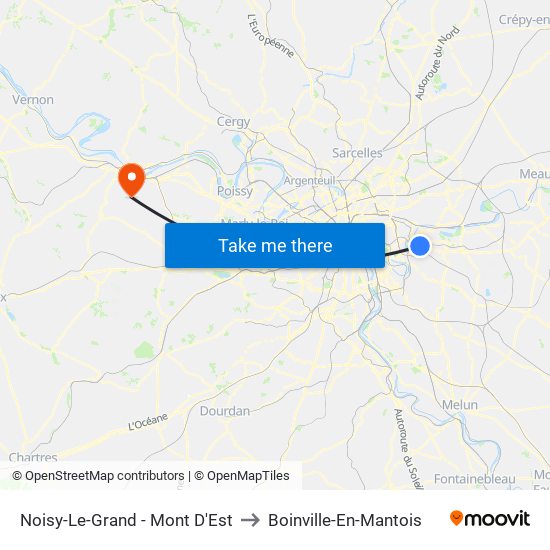 Noisy-Le-Grand - Mont D'Est to Boinville-En-Mantois map