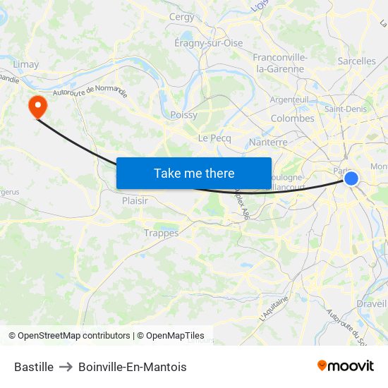 Bastille to Boinville-En-Mantois map