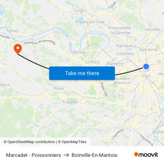 Marcadet - Poissonniers to Boinville-En-Mantois map