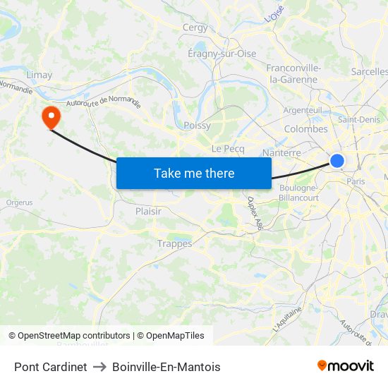Pont Cardinet to Boinville-En-Mantois map