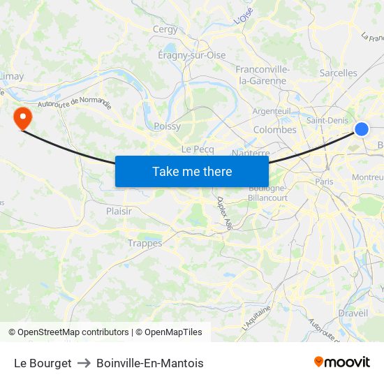 Le Bourget to Boinville-En-Mantois map