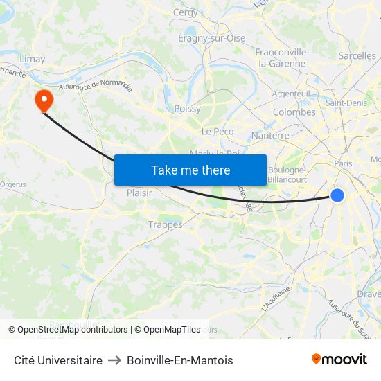 Cité Universitaire to Boinville-En-Mantois map