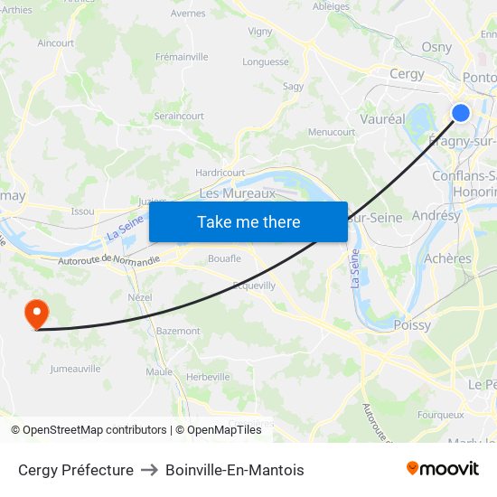 Cergy Préfecture to Boinville-En-Mantois map