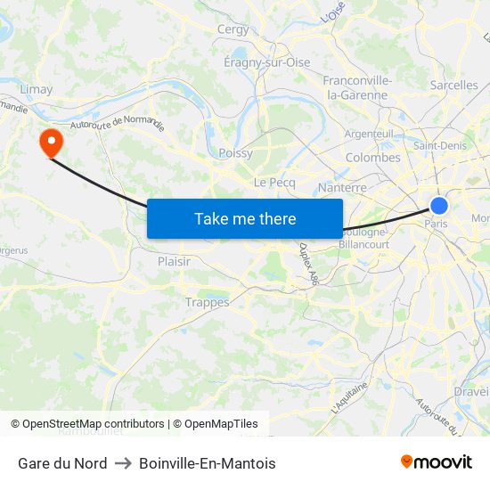 Gare du Nord to Boinville-En-Mantois map