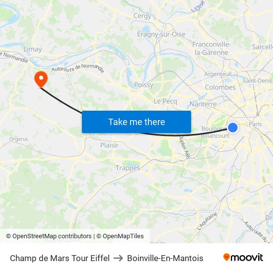 Champ de Mars Tour Eiffel to Boinville-En-Mantois map