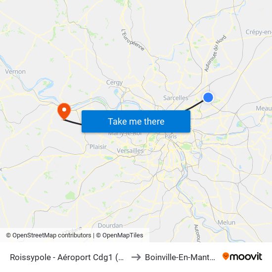 Roissypole - Aéroport Cdg1 (D3) to Boinville-En-Mantois map