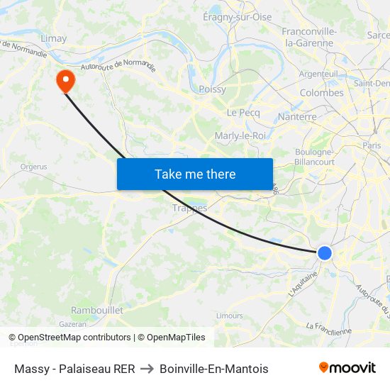 Massy - Palaiseau RER to Boinville-En-Mantois map