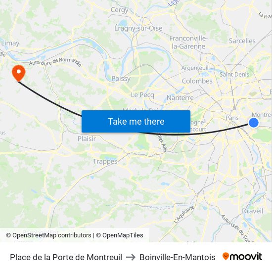 Place de la Porte de Montreuil to Boinville-En-Mantois map