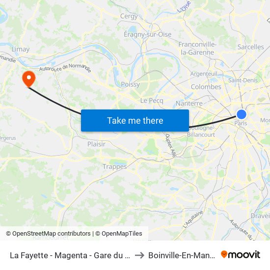 La Fayette - Magenta - Gare du Nord to Boinville-En-Mantois map