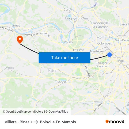 Villiers - Bineau to Boinville-En-Mantois map