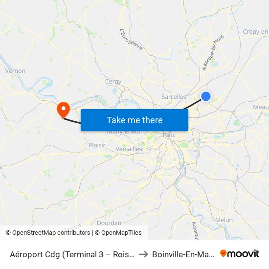 Aéroport Cdg (Terminal 3 – Roissypôle) to Boinville-En-Mantois map