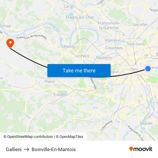 Gallieni to Boinville-En-Mantois map