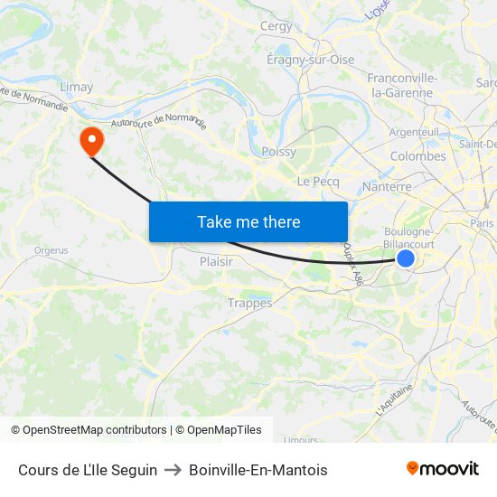 Cours de L'Ile Seguin to Boinville-En-Mantois map
