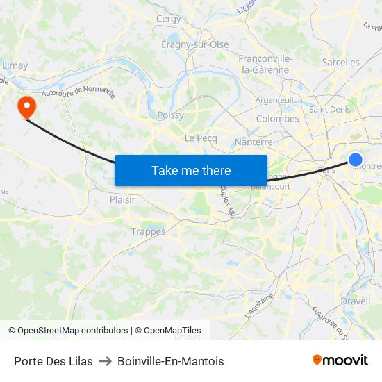 Porte Des Lilas to Boinville-En-Mantois map