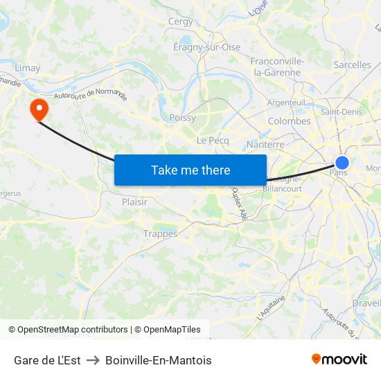 Gare de L'Est to Boinville-En-Mantois map