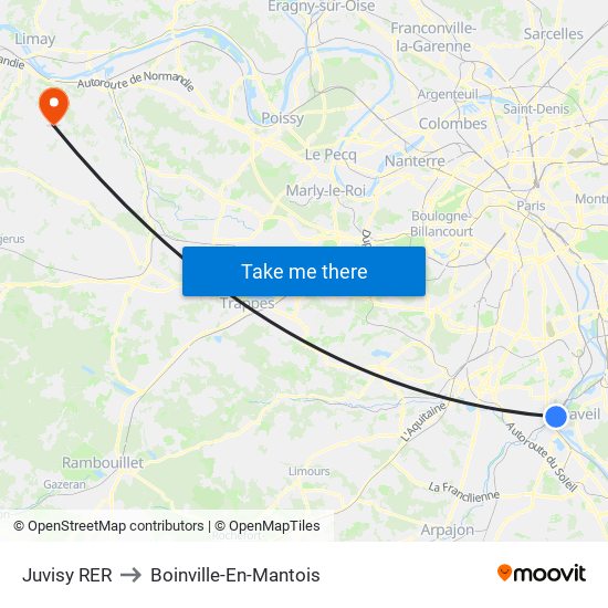 Juvisy RER to Boinville-En-Mantois map