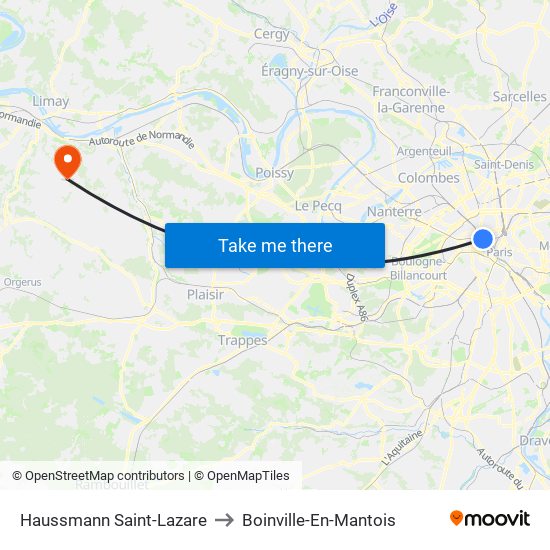 Haussmann Saint-Lazare to Boinville-En-Mantois map