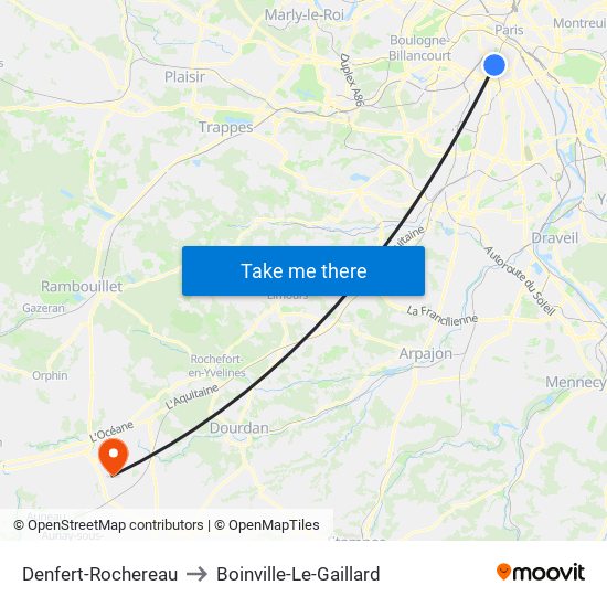Denfert-Rochereau to Boinville-Le-Gaillard map