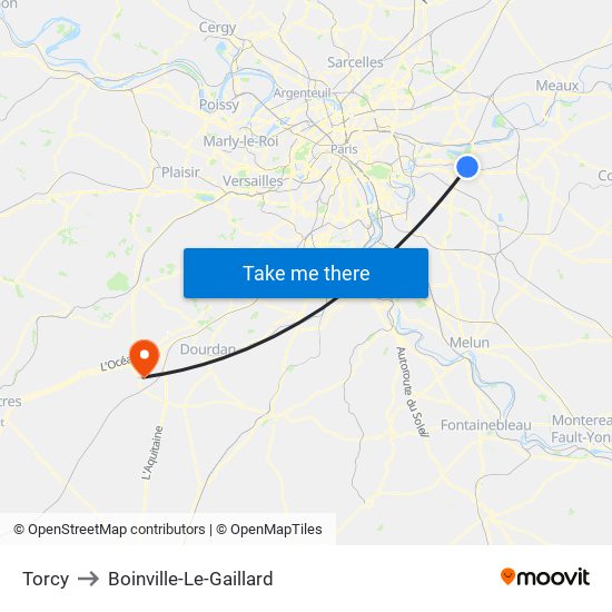 Torcy to Boinville-Le-Gaillard map