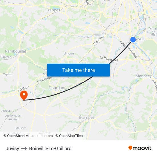 Juvisy to Boinville-Le-Gaillard map