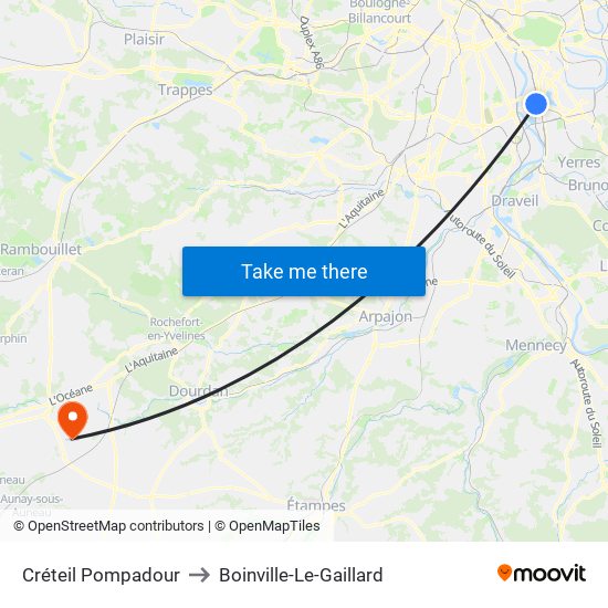 Créteil Pompadour to Boinville-Le-Gaillard map