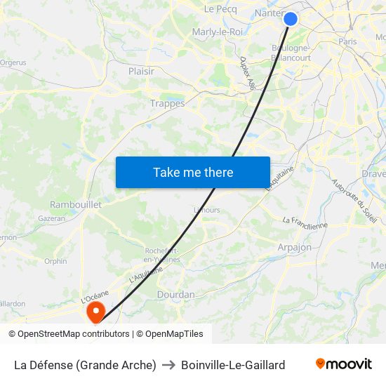 La Défense (Grande Arche) to Boinville-Le-Gaillard map