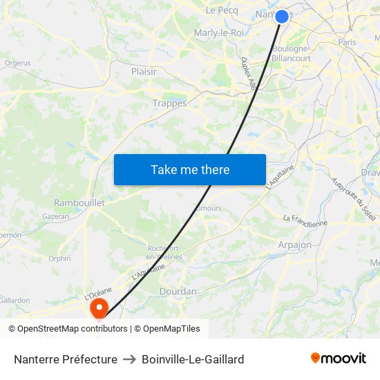 Nanterre Préfecture to Boinville-Le-Gaillard map