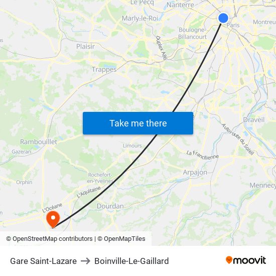 Gare Saint-Lazare to Boinville-Le-Gaillard map