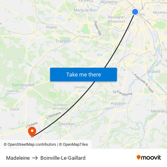 Madeleine to Boinville-Le-Gaillard map