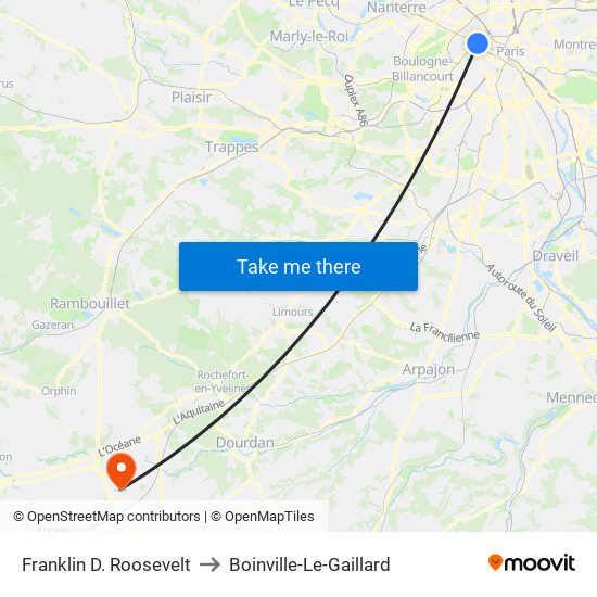 Franklin D. Roosevelt to Boinville-Le-Gaillard map