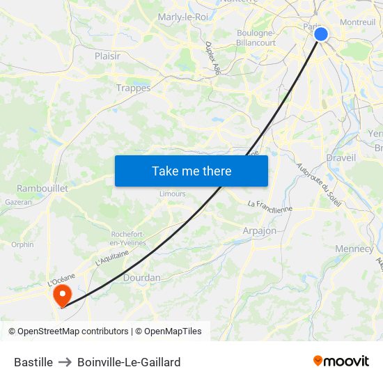 Bastille to Boinville-Le-Gaillard map