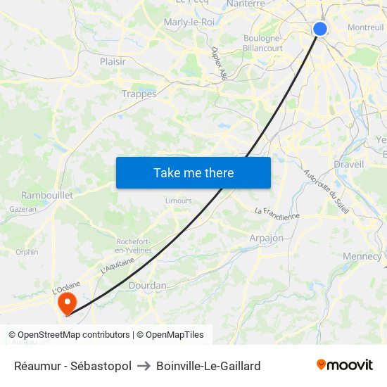 Réaumur - Sébastopol to Boinville-Le-Gaillard map