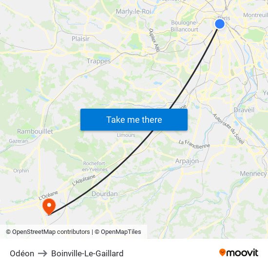 Odéon to Boinville-Le-Gaillard map