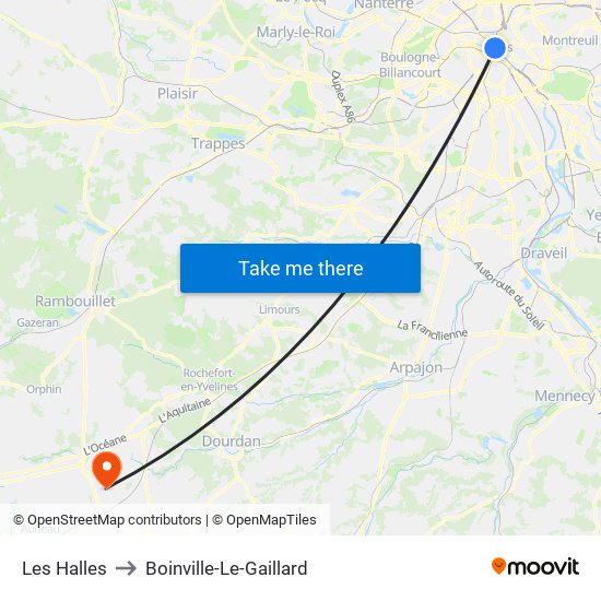 Les Halles to Boinville-Le-Gaillard map