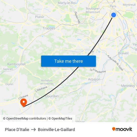 Place D'Italie to Boinville-Le-Gaillard map