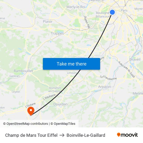 Champ de Mars Tour Eiffel to Boinville-Le-Gaillard map