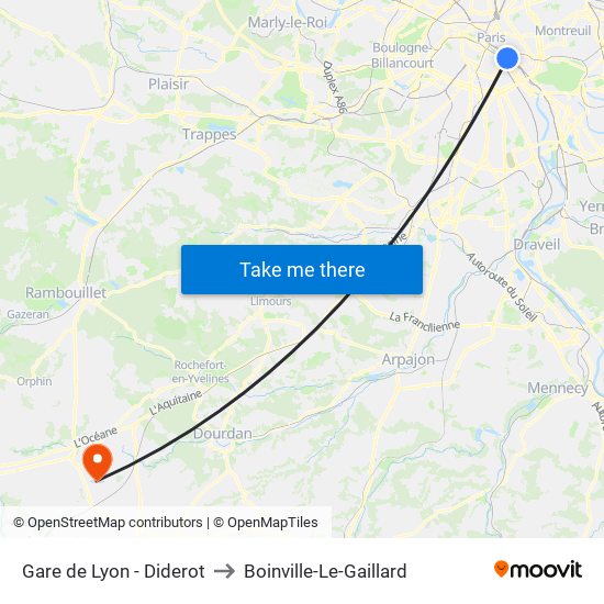 Gare de Lyon - Diderot to Boinville-Le-Gaillard map