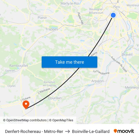 Denfert-Rochereau - Métro-Rer to Boinville-Le-Gaillard map