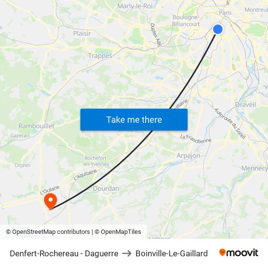 Denfert-Rochereau - Daguerre to Boinville-Le-Gaillard map