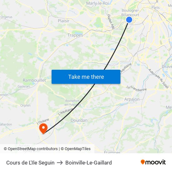 Cours de L'Ile Seguin to Boinville-Le-Gaillard map