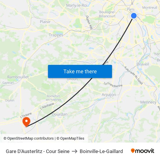 Gare D'Austerlitz - Cour Seine to Boinville-Le-Gaillard map