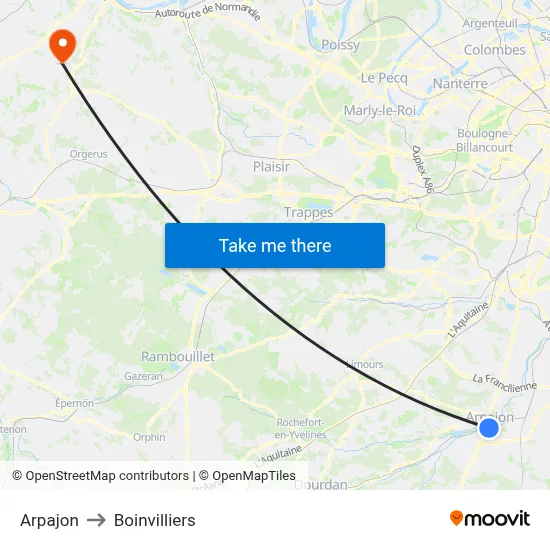 Arpajon to Boinvilliers map
