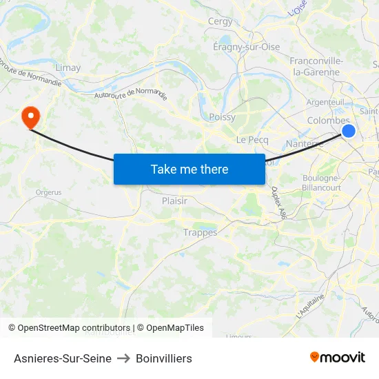 Asnieres-Sur-Seine to Boinvilliers map