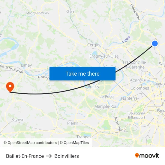 Baillet-En-France to Boinvilliers map