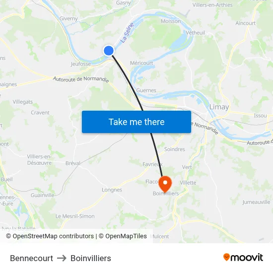 Bennecourt to Boinvilliers map