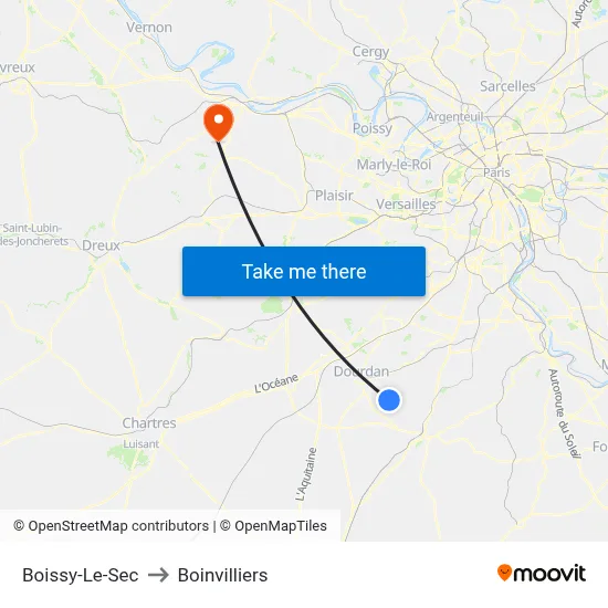 Boissy-Le-Sec to Boinvilliers map