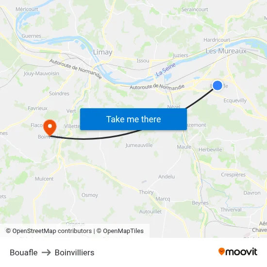 Bouafle to Boinvilliers map