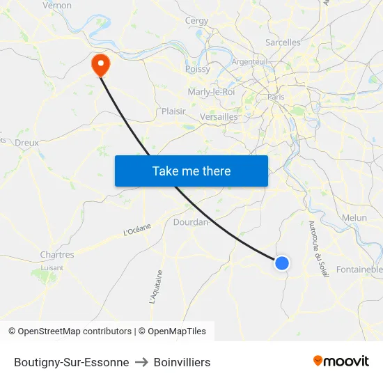 Boutigny-Sur-Essonne to Boinvilliers map